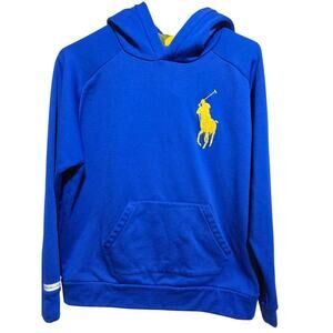 Teen Polo Ralph Lauren Royal Blue Pullover Hoodie Giant Yellow Pony Size Large